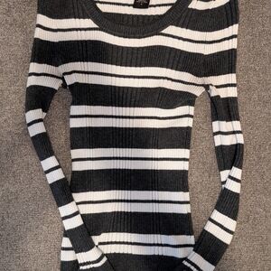 Striped Gray and White Women's Sweater